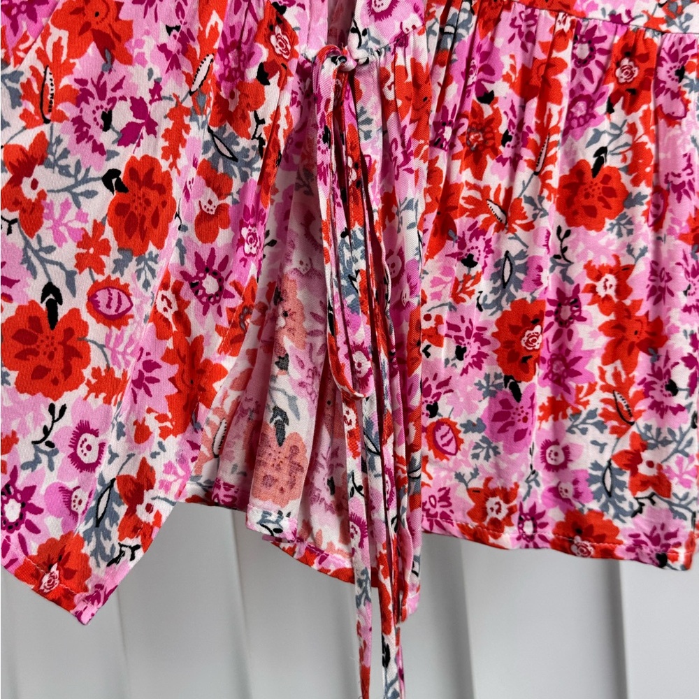 Lucky Brand Pink & Coral Floral Peplum Tie-Front Waist Blouse NWT - Picture 8 of 11